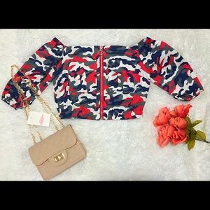 Off the shoulder Red Camo Crop top